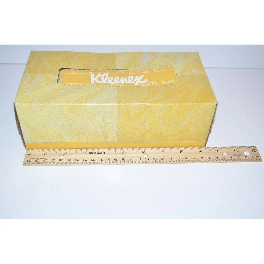 Vtg 80s Kleenex Yellow Facial‎ Tissues Classic 1987 Family Size 175-2 Ply